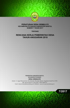 Peraturan Desa Srimulyo Nomor 7 Tahun 2017 tentang Rencana Kerja Pemerintah Desa Tahun Anggaran 2018